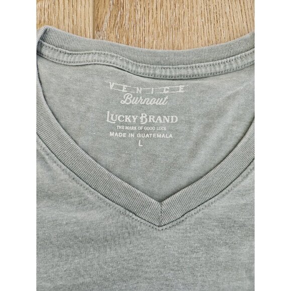 Lucky Brand Venice Burnout Mens Short Sleeve V Neck Tee Shirt Size L Green - Picture 5 of 7